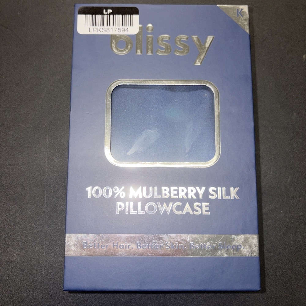 Blissy Size King 600 Thread Count 100% Mulberry Silk Pillowcase Navy Blue 20680